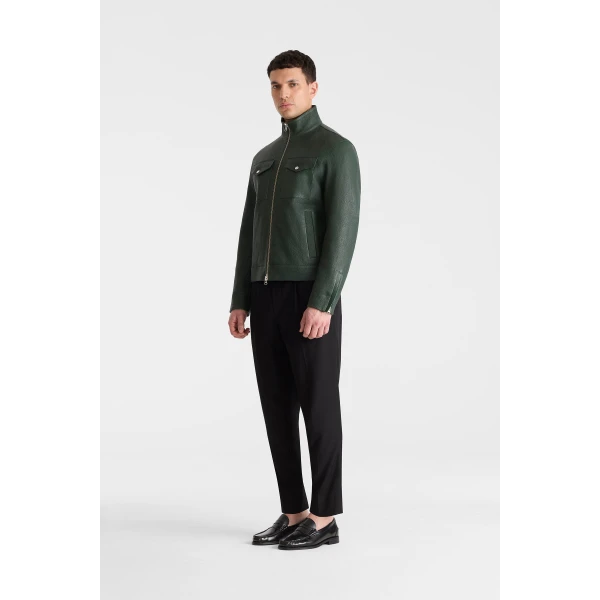 Mackage Otto-PB Pebble Leather Jacket in Evergreen