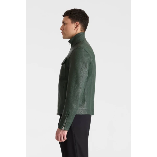 Mackage Otto-PB Pebble Leather Jacket in Evergreen