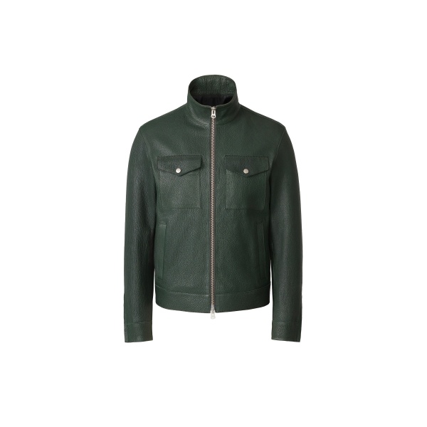Mackage Otto-PB Pebble Leather Jacket in Evergreen