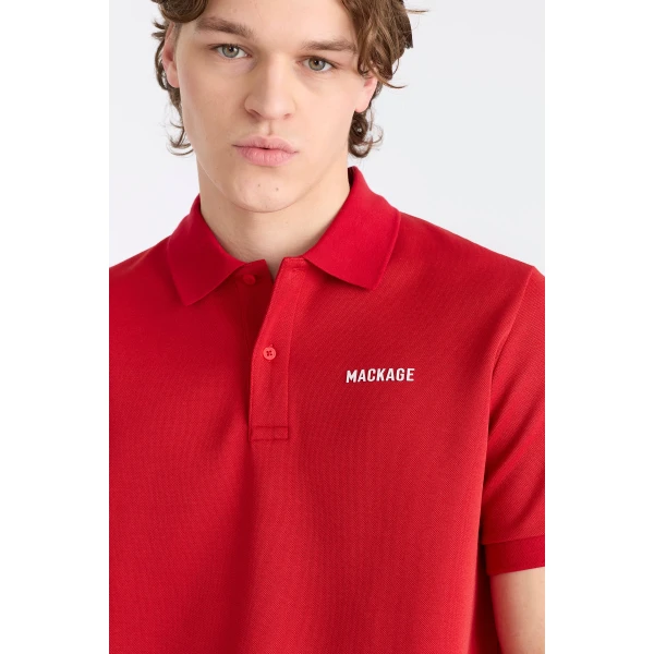 Mackage Pablo-CR Flat Knit Rib Collar Polo in Lava-White