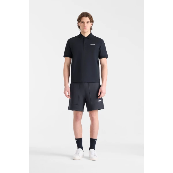 Mackage Pablo-CR Flat Knit Rib Collar Polo in Navy-White