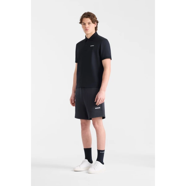 Mackage Pablo-CR Flat Knit Rib Collar Polo in Navy-White