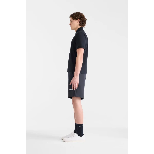 Mackage Pablo-CR Flat Knit Rib Collar Polo in Navy-White