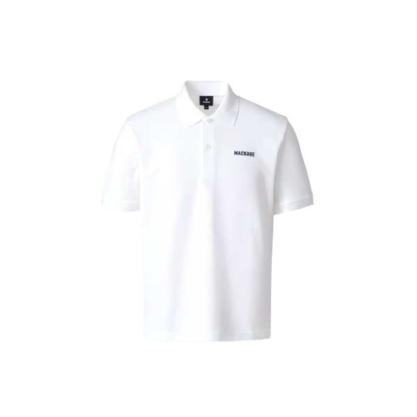 Mackage Pablo-CR Flat Knit Rib Collar Polo in White-Navy