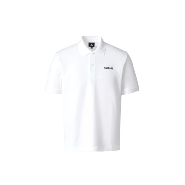 Mackage Pablo-CR Flat Knit Rib Collar Polo in White-Navy