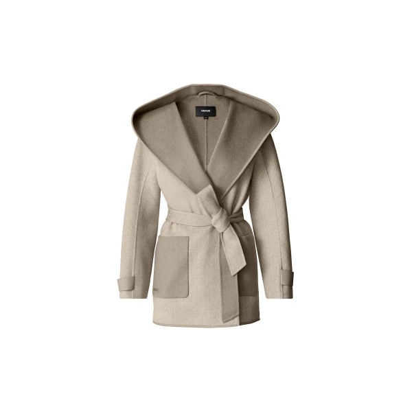 Paya-HB Herringbone Wool Wrap Coat in Taupe Mix-Taupe