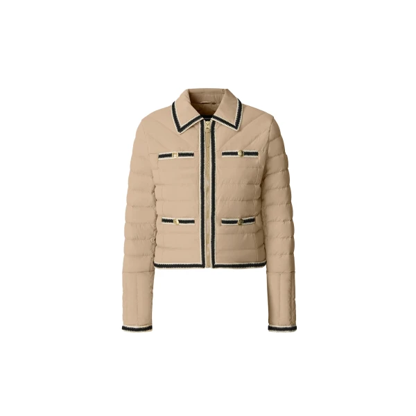 Petunia Crocheted Trim Down Jacket in Light Camel
