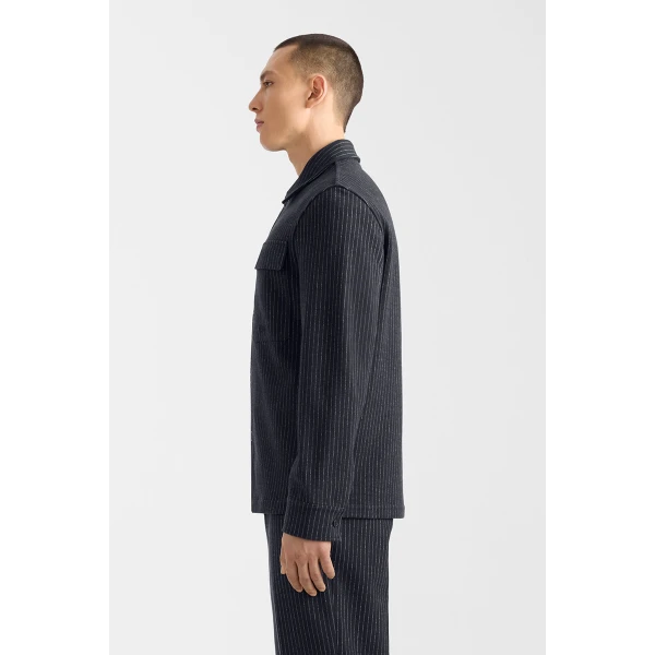 Mackage Porter-K Brushed Knit Shirt Jacket in Navy-Cream