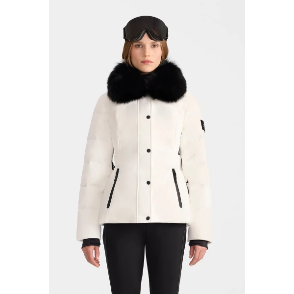 Mackage Rayna-BX Fitted Ski Jacket in Off White, view 3 | Ski jacket | Coveti