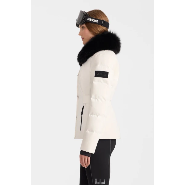 Mackage Rayna-BX Fitted Ski Jacket in Off White, view 5 | Ski jacket | Coveti