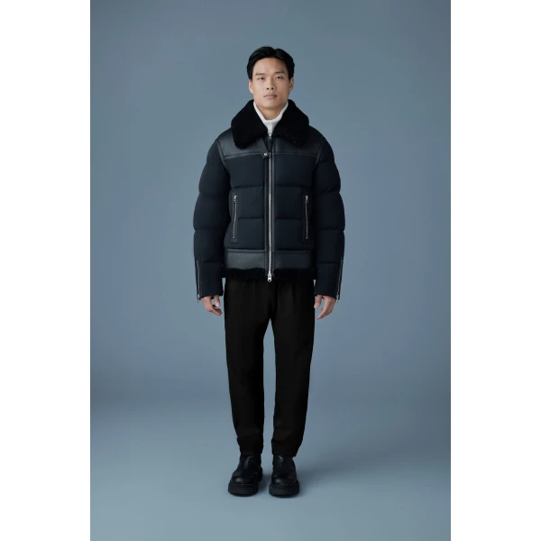 Mackage Robert Mixed-Media Shearling Down Jacket in Black, view 2 | Men Jackets | Coveti