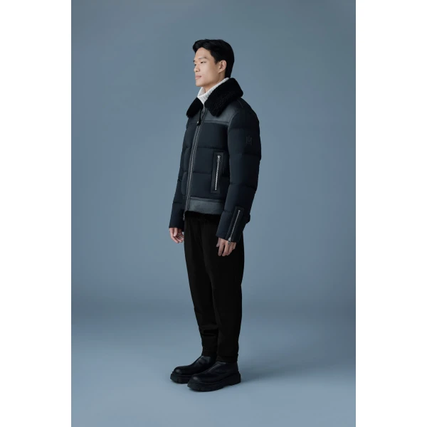 Mackage Robert Mixed-Media Shearling Down Jacket in Black, view 3 | Men Jackets | Coveti