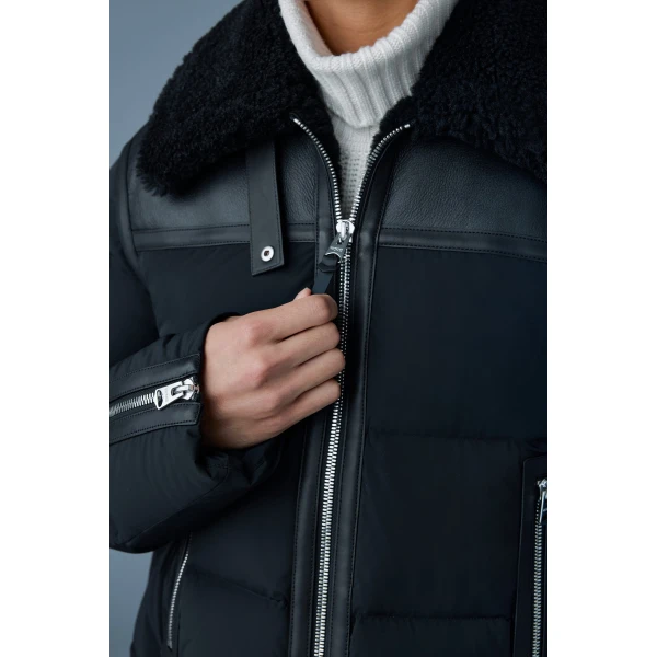 Mackage Robert Mixed-Media Shearling Down Jacket in Black, view 5 | Men Jackets | Coveti