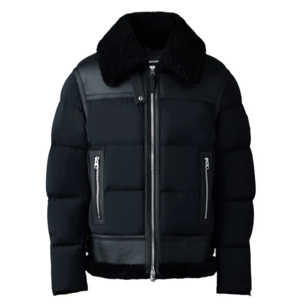 Mackage Robert Mixed-Media Shearling Down Jacket in Black, view 6 | Men Jackets | Coveti