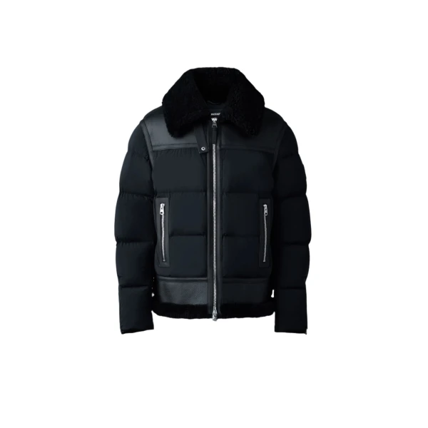Robert Mixed-Media Shearling Down Jacket in Black