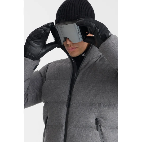 Mackage Samuel-FN Flannel Down Ski Jacket in Grey Mix, view 2 | Men Jackets | Coveti