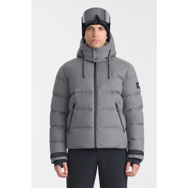 Mackage Samuel-FN Flannel Down Ski Jacket in Grey Mix, view 3 | Men Jackets | Coveti