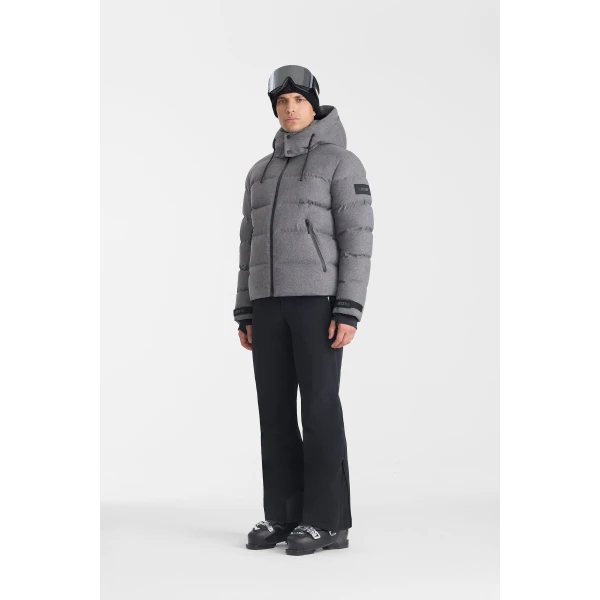 Mackage Samuel-FN Flannel Down Ski Jacket in Grey Mix, view 4 | Men Jackets | Coveti