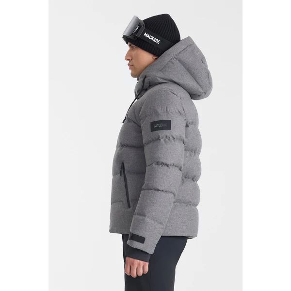 Mackage Samuel-FN Flannel Down Ski Jacket in Grey Mix, view 5 | Men Jackets | Coveti