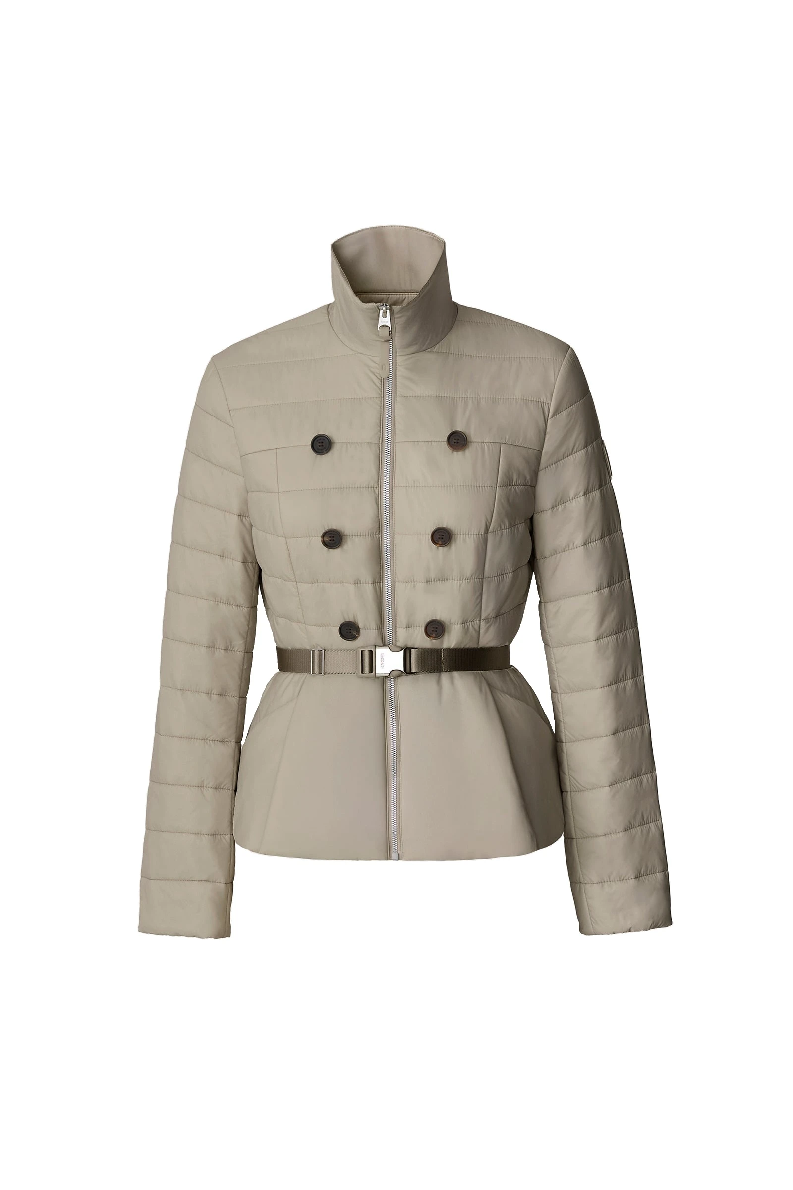 Mackage Serafina Quilted Belted Jacket in Taupe mackage serafina quilted belted jacket