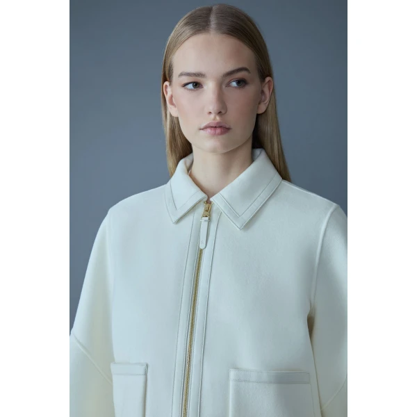 Mackage Solana Double-Face Wool Balloon Sleeved Short Jacket in Cream