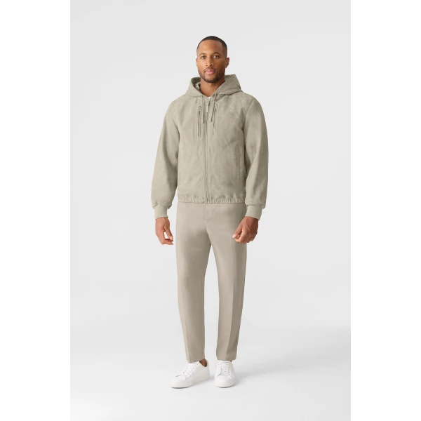Mackage Sylas-SU Suede Hooded Jacket in Taupe
