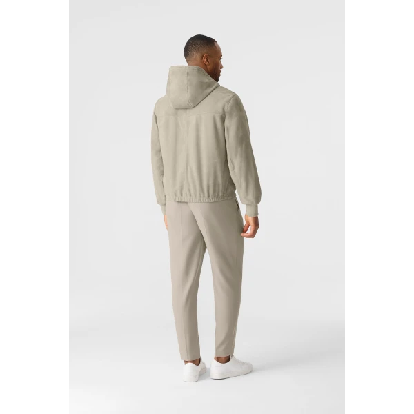 Mackage Sylas-SU Suede Hooded Jacket in Taupe