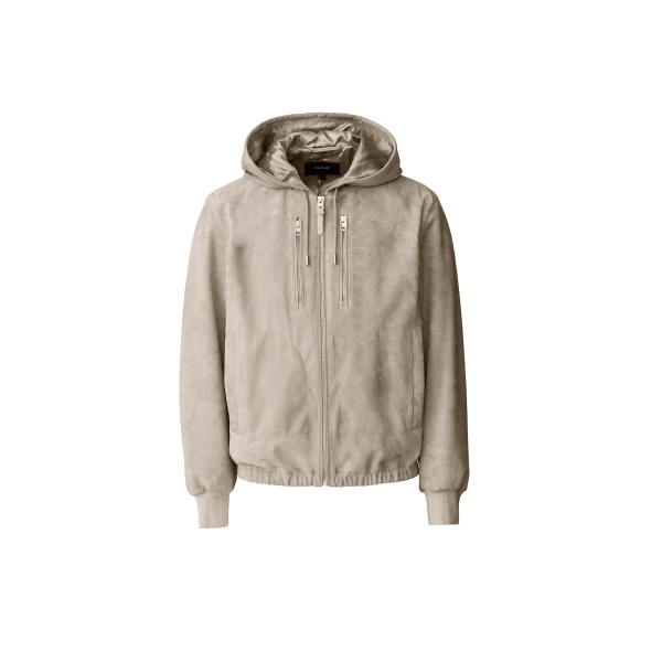 Mackage Sylas-SU Suede Hooded Jacket in Taupe