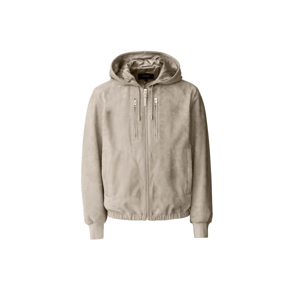 Sylas-SU Suede Hooded Jacket in Taupe