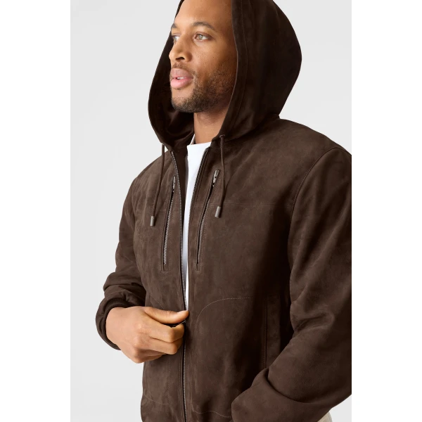 Mackage Sylas-SU Suede Hooded Jacket in Umber