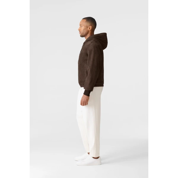 Mackage Sylas-SU Suede Hooded Jacket in Umber