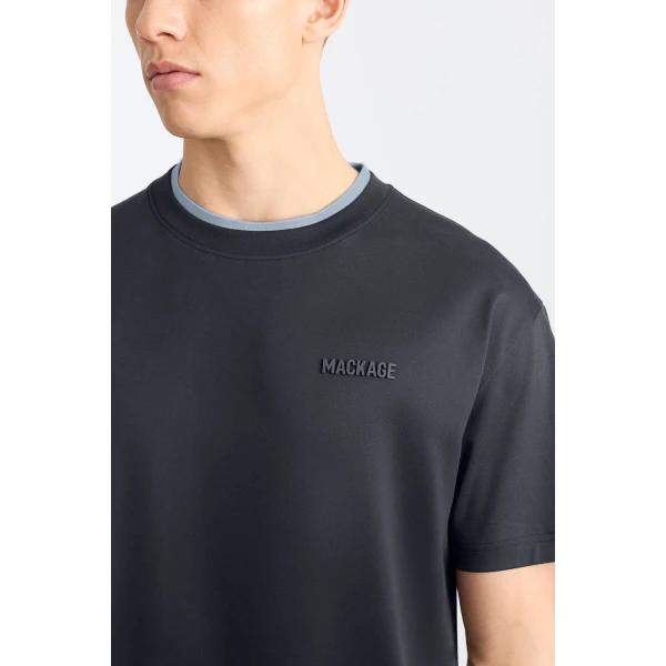 Mackage Tee-MNV Double Crewneck Collar T-Shirt in Navy-Fog Blue
