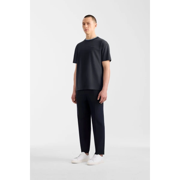 Mackage Tee-MNV Double Crewneck Collar T-Shirt in Navy-Fog Blue