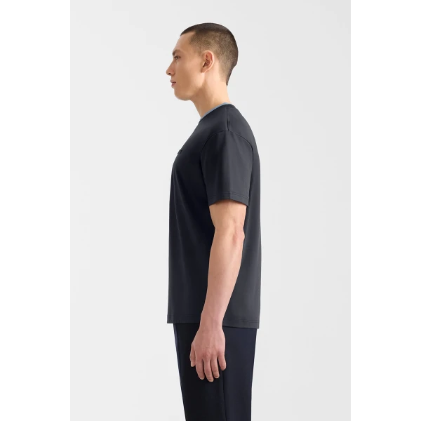 Mackage Tee-MNV Double Crewneck Collar T-Shirt in Navy-Fog Blue