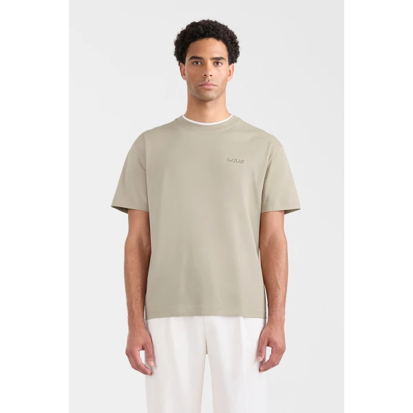 Mackage Tee-MNV Double Crewneck Collar T-Shirt in Taupe-White