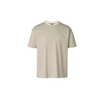 Mackage Tee-MNV Double Crewneck Collar T-Shirt in Taupe-White