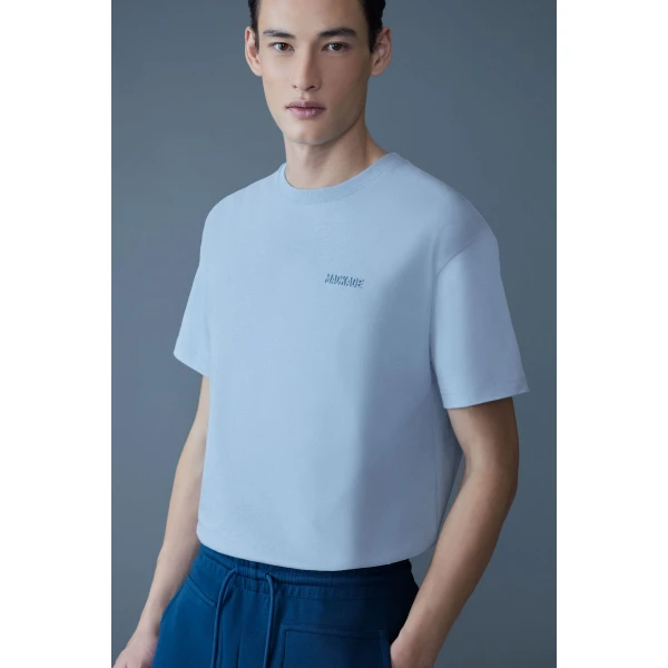 Mackage Tee-R Tee-Shirt with MACKAGE Silicone Logo in Fog Blue