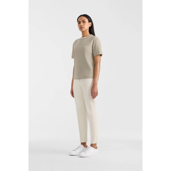 tee-wnv double crewneck collar t-shirt taupe-white