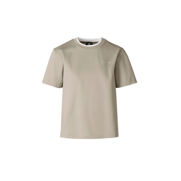 Tee-WNV Double Crewneck Collar T-Shirt in Taupe-White