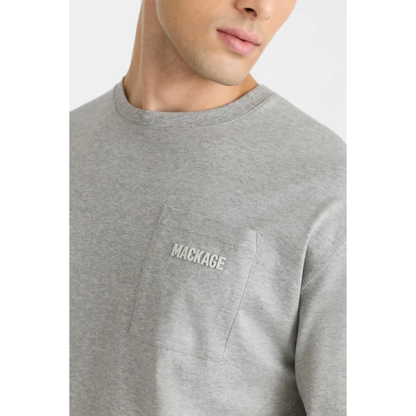 Mackage Trey Long Sleeve Crew Neck T-Shirt in Light Grey Mix
