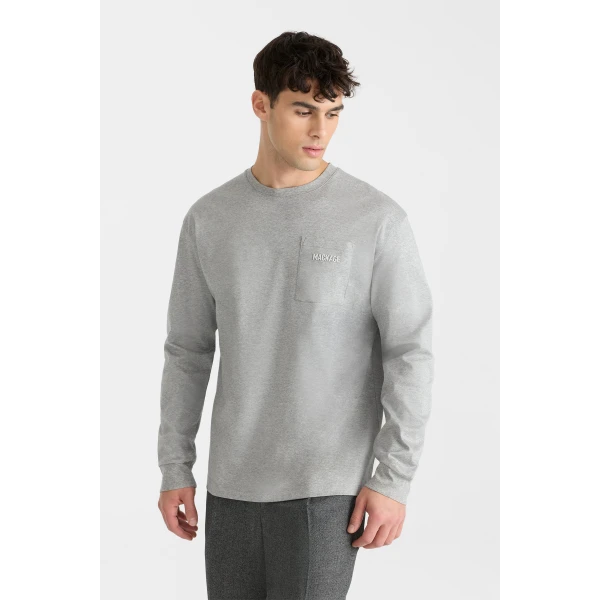 Mackage Trey Long Sleeve Crew Neck T-Shirt in Light Grey Mix