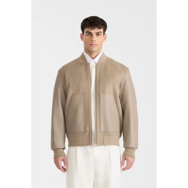 Mackage Tripp Wool Bomber Jacket in Taupe