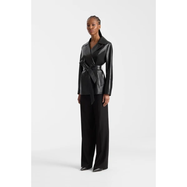 vada-po leather wrap coat black