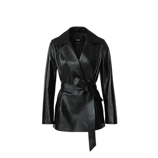 Vada-PO Leather Wrap Coat in Black