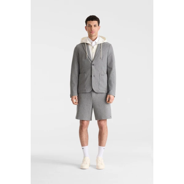 Mackage Wells-K 2-In-1 Brushed Knit Blazer in Light Grey Mix-Cream