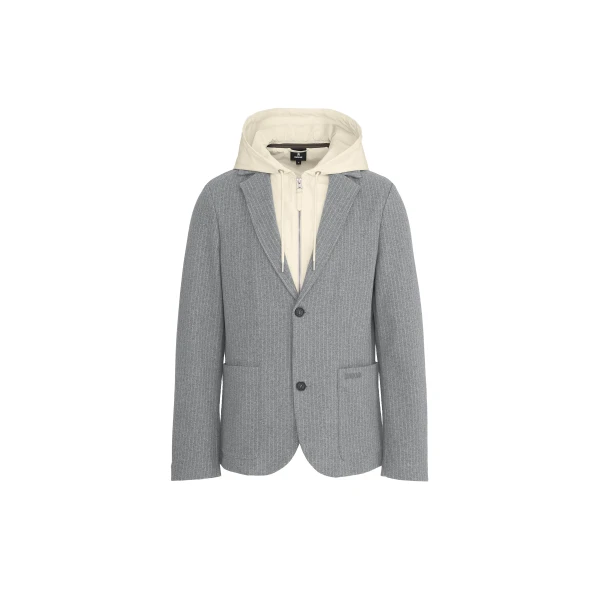 Mackage Wells-K 2-In-1 Brushed Knit Blazer in Light Grey Mix-Cream