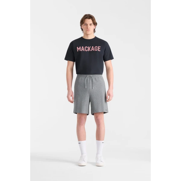 Mackage Zander-K Striped Drawcord Shorts in Light Grey Mix-Cream