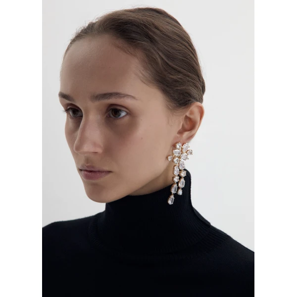 Magda Butrym Asymmetric crystal cascade earrings in gold, view 2