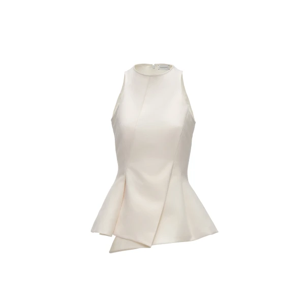 Asymmetric sleeveless top in cream