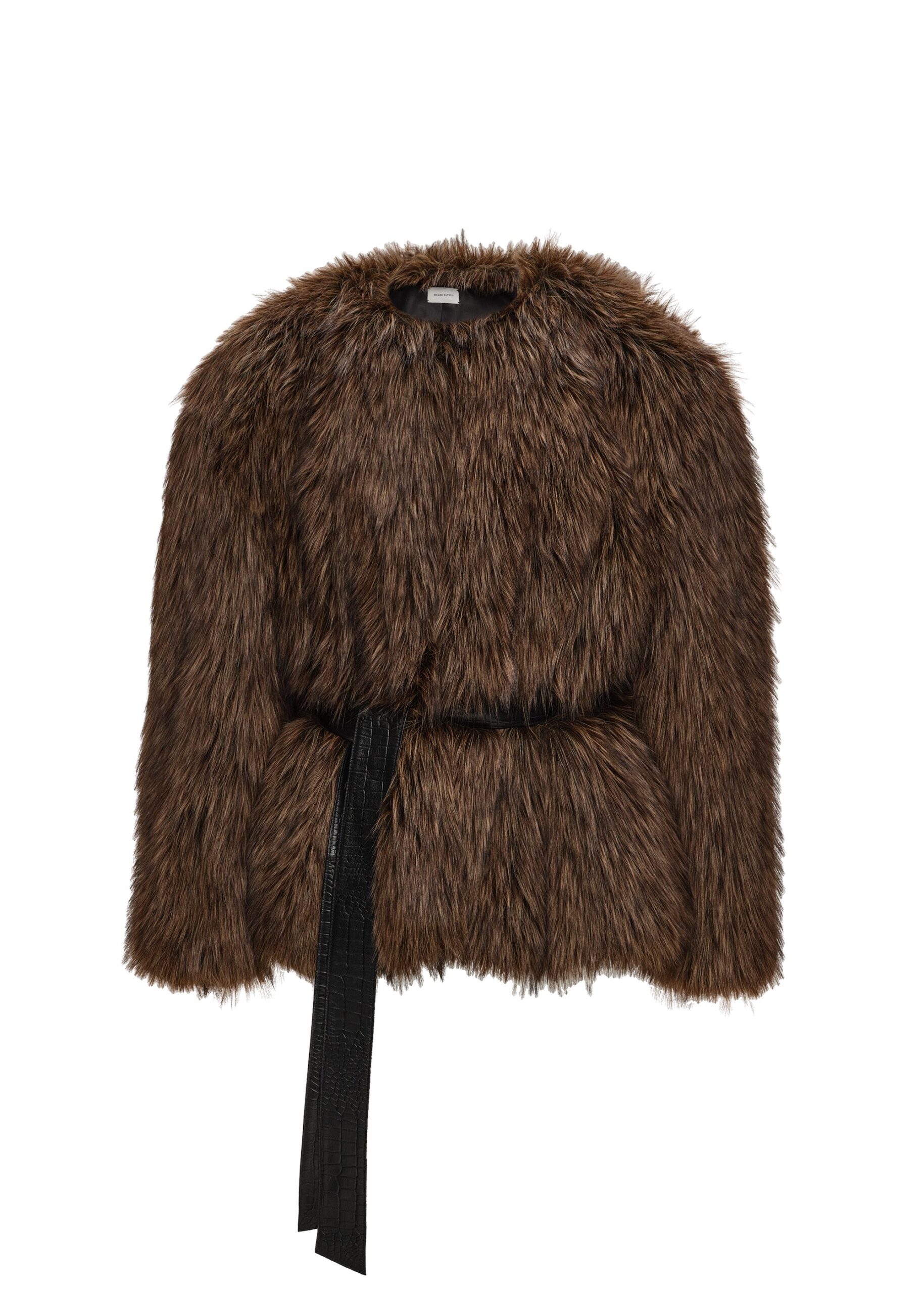Magda Butrym Belted faux fur jacket in brown | Jackets | Coveti Magda Butrym Belted faux fur jacket in brown